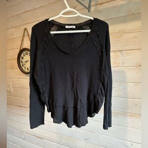 Dex | Black Waffle Knit Boho Long Sleeve
